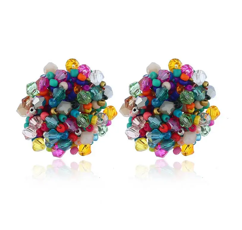 

WIIPU New Fashion Women Handmade Cluster Crystal Beads Drop Statement Earrings Jewelry