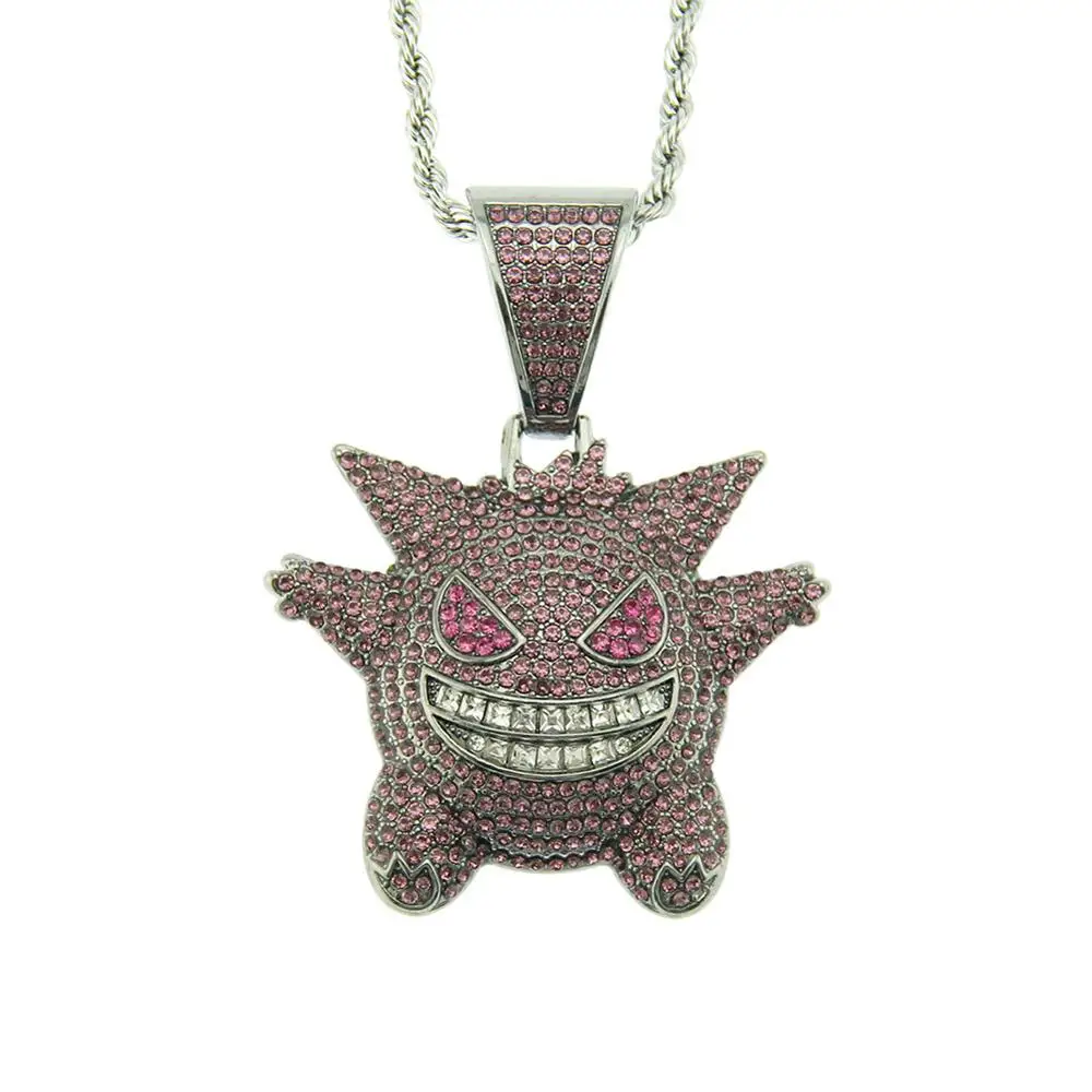 

Fashion Personalized Hips Hops Iced Out Pave Crystal Pokemon Mask Gengar Pendant Necklace, Gold;silver;purple
