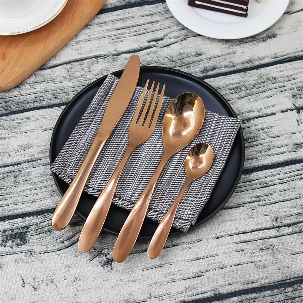 

Wedding luxury gold/rose gold copper plated Flatware,24 pcs or 16pcs stainless steel fork and spoon set, Gold, but can customize