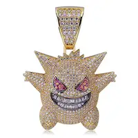 

Hop Gengar Pendant ICED Out Simulated Diamond Necklace with Rope Chain