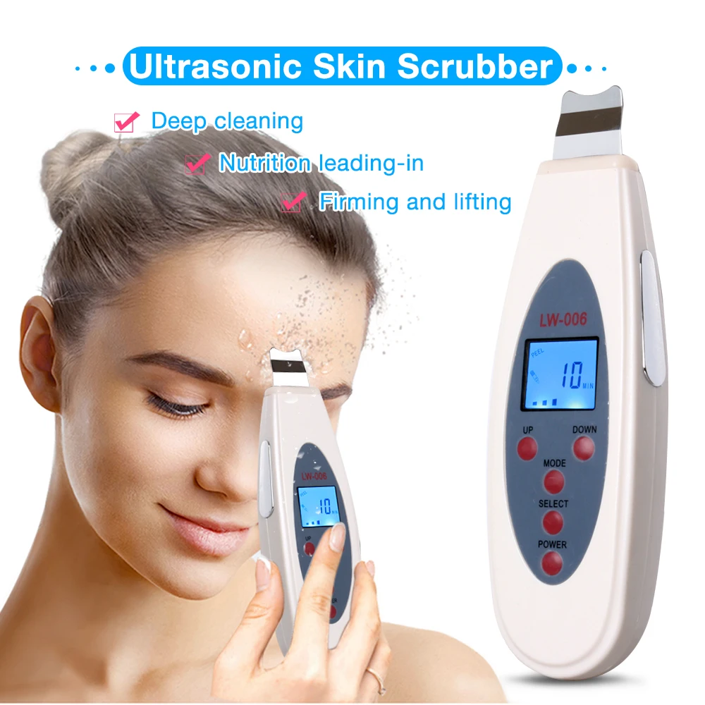 Ultrasonic Skin Scrubber Cleanser Face Cleaning Acne Removal Facial Spa Massager Ultrasound Peeling Clean Tone Lift