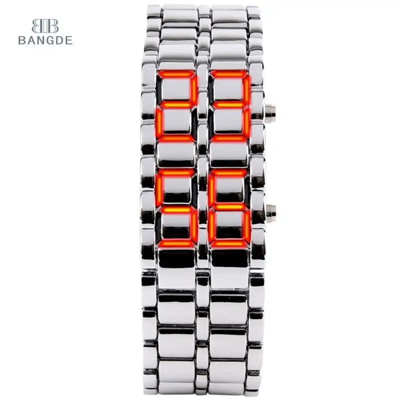 

Skmei 8061 Hot Sale Black silver Lava LED Display Watch Iron Samurai Stainless Steel Watch For Men Women Sports Digital Watch, 2 colors