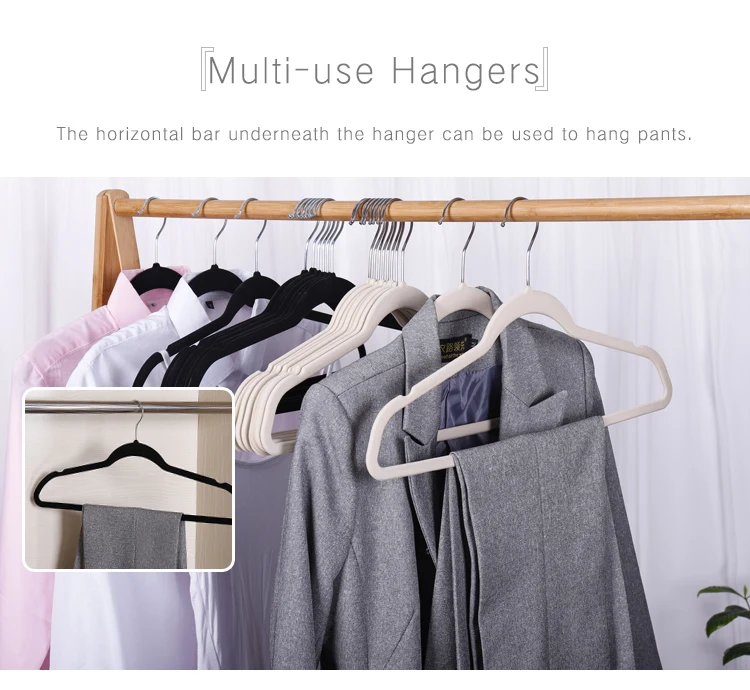 Amazon Hot Sale Velvet Flocked Clothes Hangers With Silver Plated