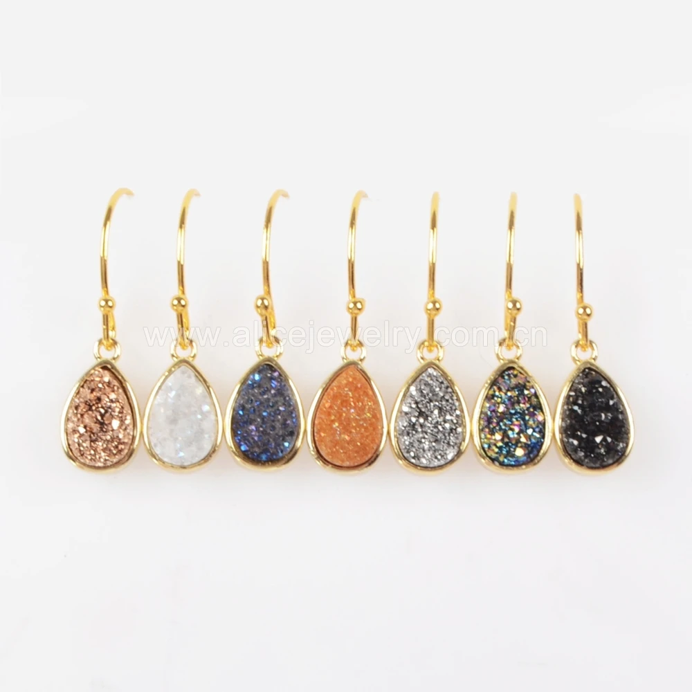 

ZG0162 Wholesale Natural druzy drop earrings electroplated druzy earrings for women