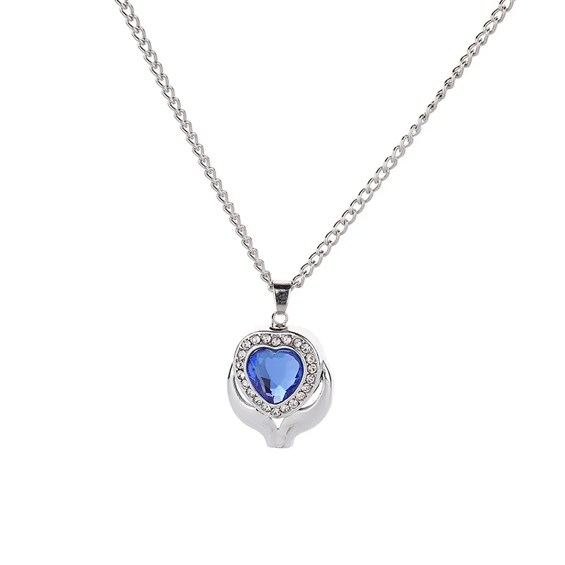 

Sapphire pet urn necklace opens pendant with heart