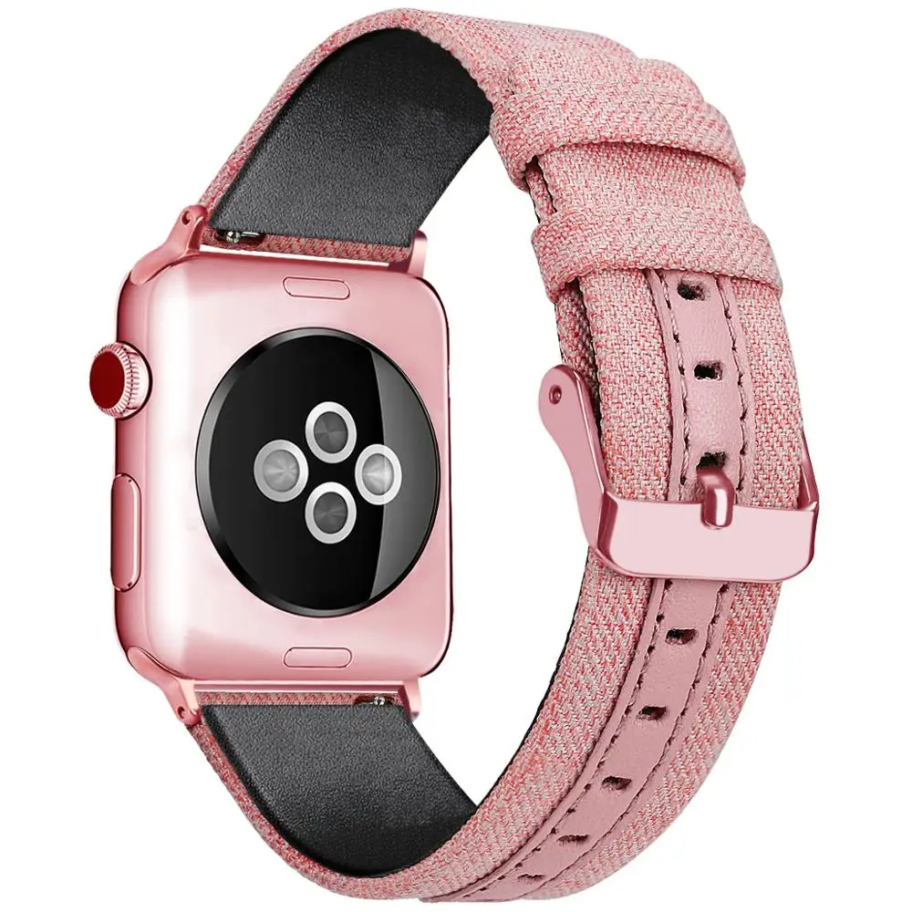 New Arrival Best Selling Canvas+Genuine Leather Watch Bands Rainbow Nylon Loop Watch Bands for Apple Watch