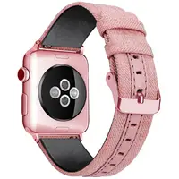

New Arrival Best Selling Canvas+Genuine Leather Watch Bands Rainbow Nylon Loop Watch Bands for Apple Watch