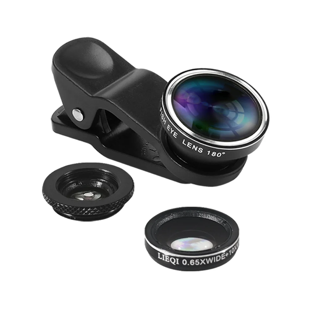 

Factory clip 3 in 1 lens, selfie stick 3 in 1 lens, fisheye wide macro mobile phone 3 in 1 lens, Black;red;silver