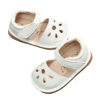 

Breathable hollow out baby girls squeaky shoes hot pink kids bow sandals for summer