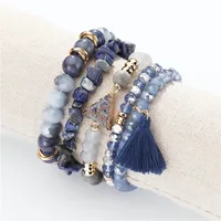 

5 pcs pack Natural Edge-wrapped Stone Crystal Bead Crushed Stone Spike tassels charm Bracelet