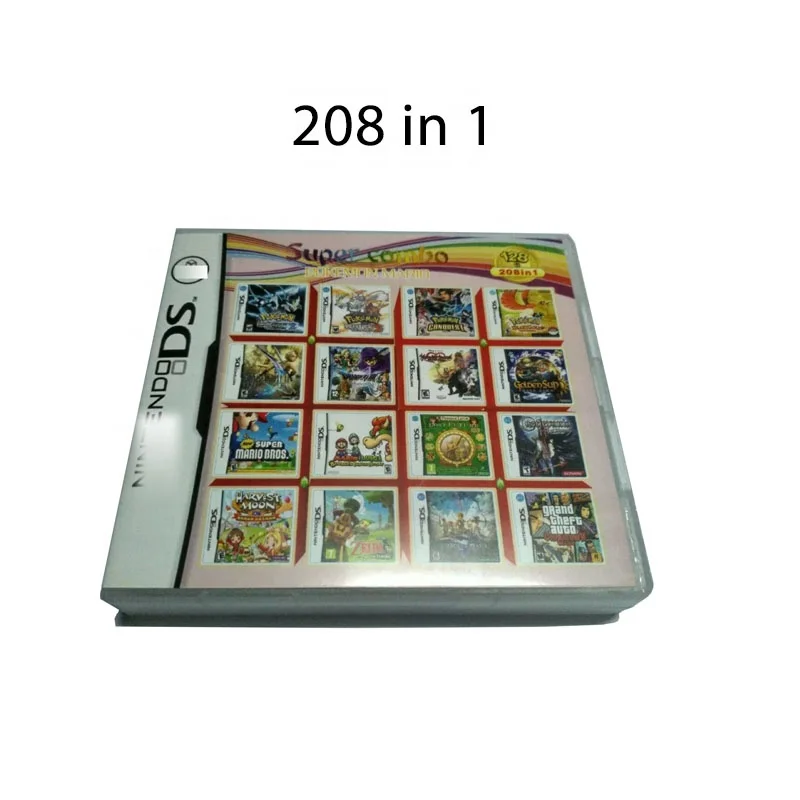 

HOT 208 In 1 Compilations Video Game Cartridge Card Game Console Super Combo Multi Cart for Nintendo DS NDSL NDSi 3DS, As the picture show