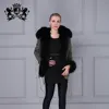 Hot selling women fur parka graceful fur jacket with real fox fur cuff