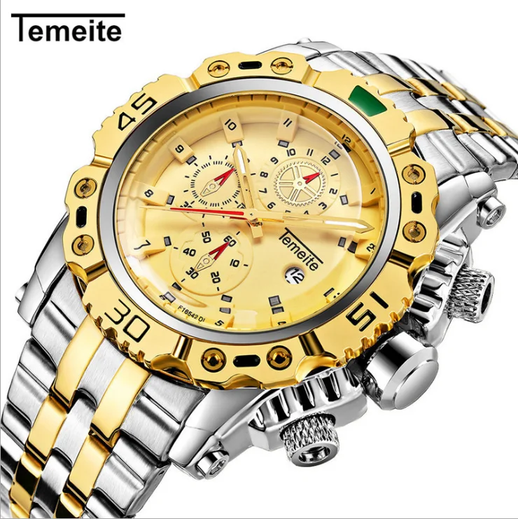 

TEMEITE Hot Sport Men's Gold Watch Steel Waterproof Quartz Watch, Colourful