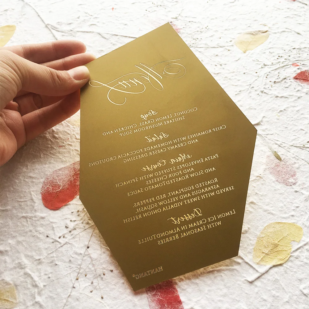 5xinch Luxury Golden Mirror/silver Mirror Acrylic Wedding Menu Cards