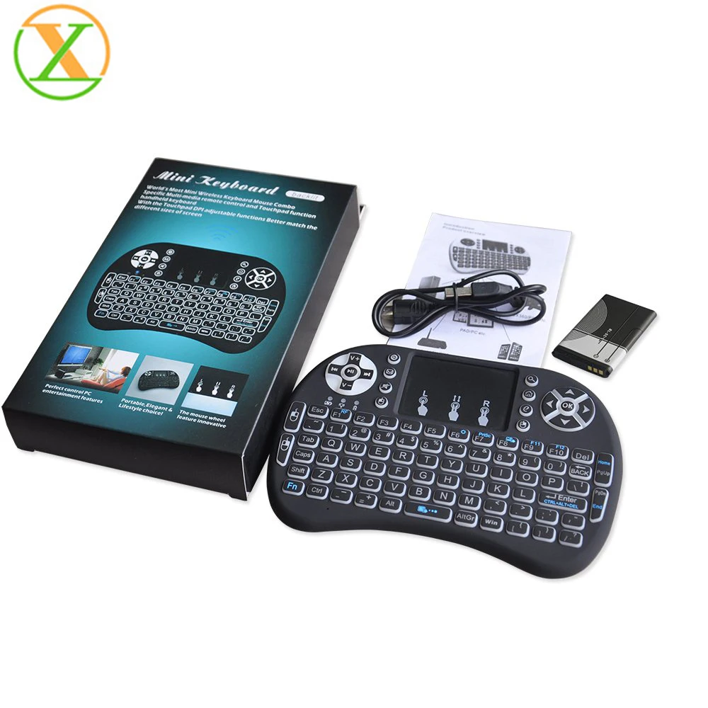 

2020 Hot selling Backlight 2.4GHz i8 mini Wireless Keyboard Touch Pad i8 air fly mouse Backlit Keyboard for android tv box, Black white