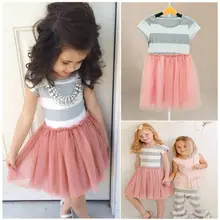 Summer Kids Girls Toddler Baby Princess Short Sleeve Striped font b Fancy b font font b