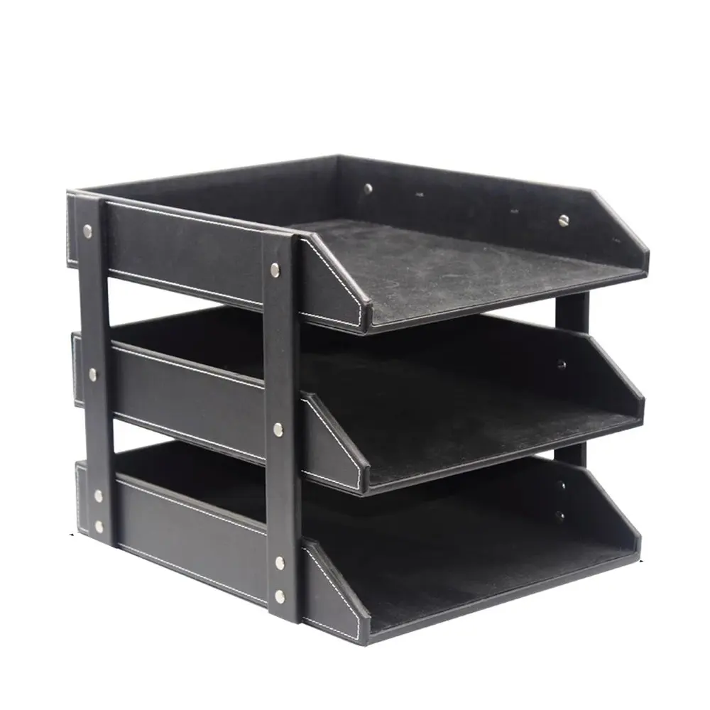 
Three-layer Business leather file rack desktop storage rack office supplies file basket file tray 