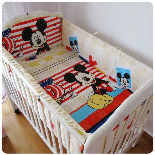 Promotion 6pcs Blue Baby Crib Bedding Set Cot Kit Applique bumpers for cot bed include bumpers