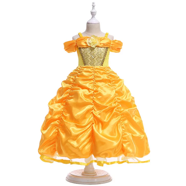 2018 New Belle Girls Dress Yellow Princess Cosplay Costume Birthday Party Dress