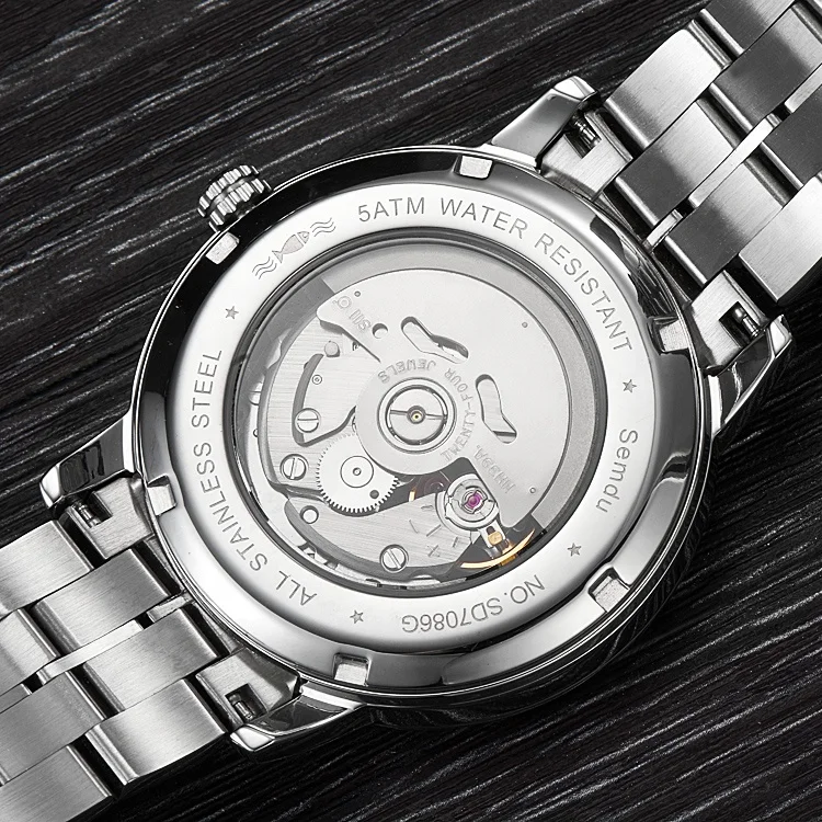 

Ready to ship 2019 Amazon New Men Skeleton transparent back Japan Automatic Watch, Silver