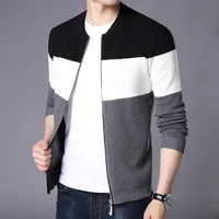 

autumn new arrival crew neck long sleeve stripe zipper knitted man jacket cardigan