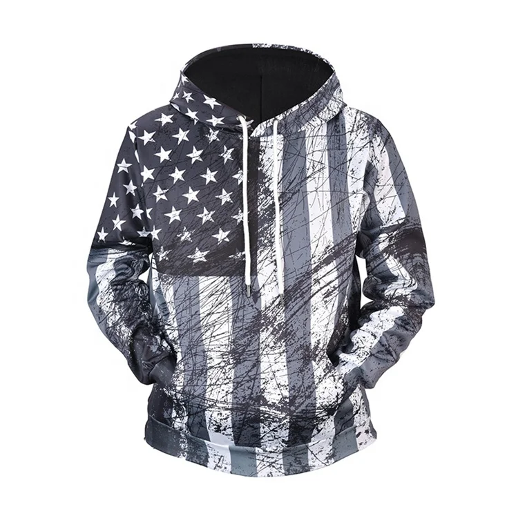 

Mens Long Sleeve 3D Printing American Flag Hoodie, American flag / stars and stripes