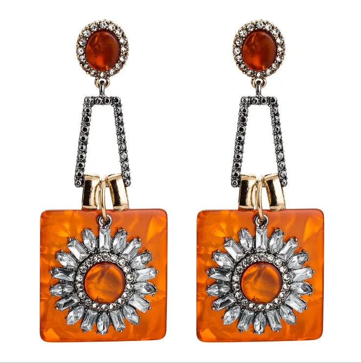 

2018 boho rhinestone statement earrings geometric crystal acetate acrylic dangle earrings jewelry for fashion women wholesale, Color