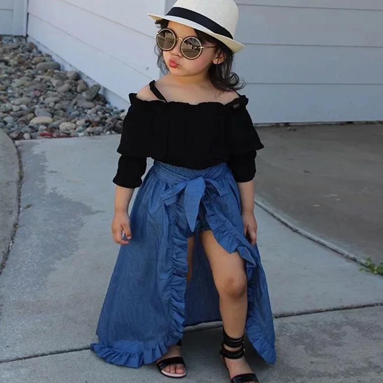 

New kids tank top + denim skirt + pp shorts 3pcs set Summer boutique girls clothing dress sets for girls, Picture shows