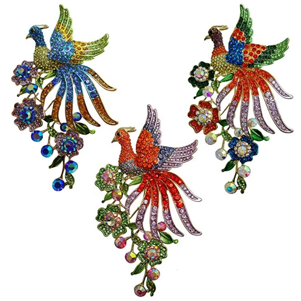 

luxury rainbow crystal rhinestones peacock bird flower brooch hijab pins jewelry, Various, as your choice