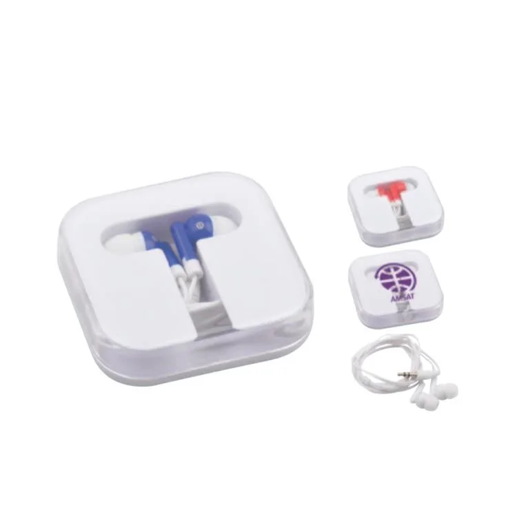 

Promotional Custom Wholesale Plastic Square Case Mini Earphone Earbuds, White, blue, red, etc