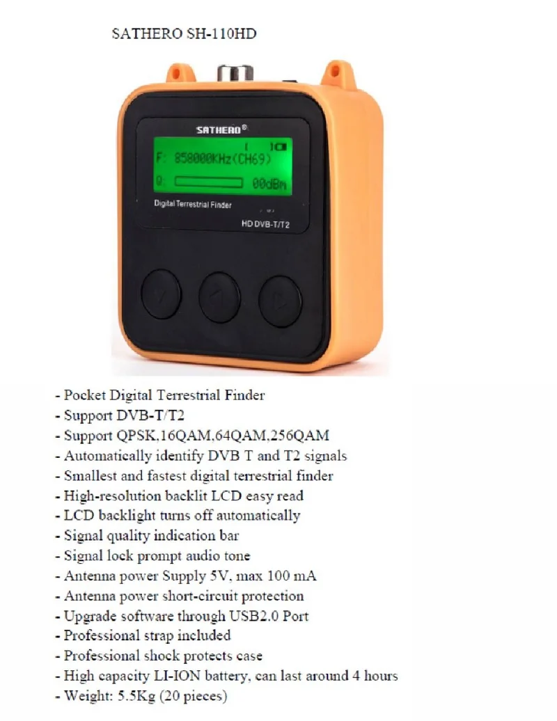 Sathero SH-110HD DVB-T DVB-T2 Terrestrial Finder