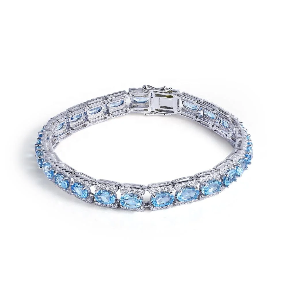 

Abiding natural swiss blue topaz gemstone magnetic bijoux jewelry 925 sterling silver bracelet femme