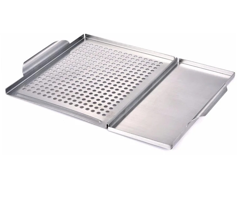 Stainless Steel Rectangular Bbq Grill Plate With Plank Holder Combo