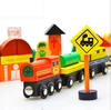 Genuine magnetic urban traffic scenarios traffic signs train car building blocks wooden baby children 's educational toys