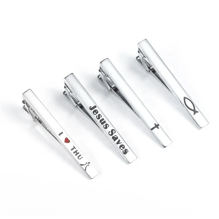 

Wholesale rectangle engraved words in silver color tie clip for men
