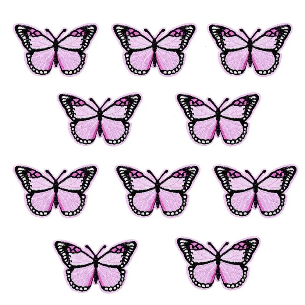 XUNHUI Pink Butterfly Patches Badges for Clothing Iron Embroidered Patch Applique Iron on Patches Sewing Accessories for Clothes 10 Pieces