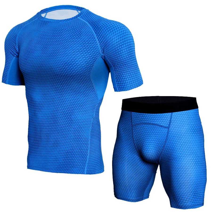 

Men' Compression Muscle Tracksuit Bodybuilding Running Set Fitness Tight T-shirt Legging Shorts, N/a