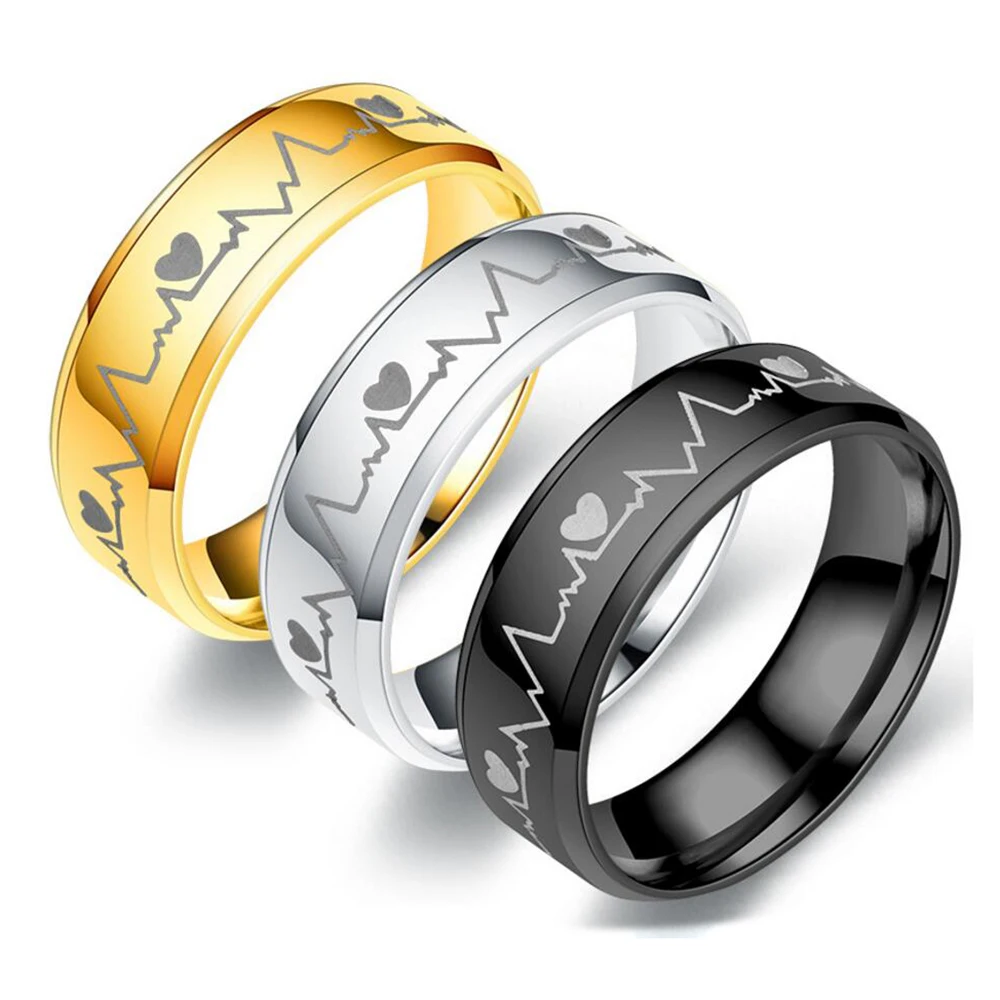 fashion stainless steel jewelry couple ring personalized jewelry heartbeat titanium steel rings