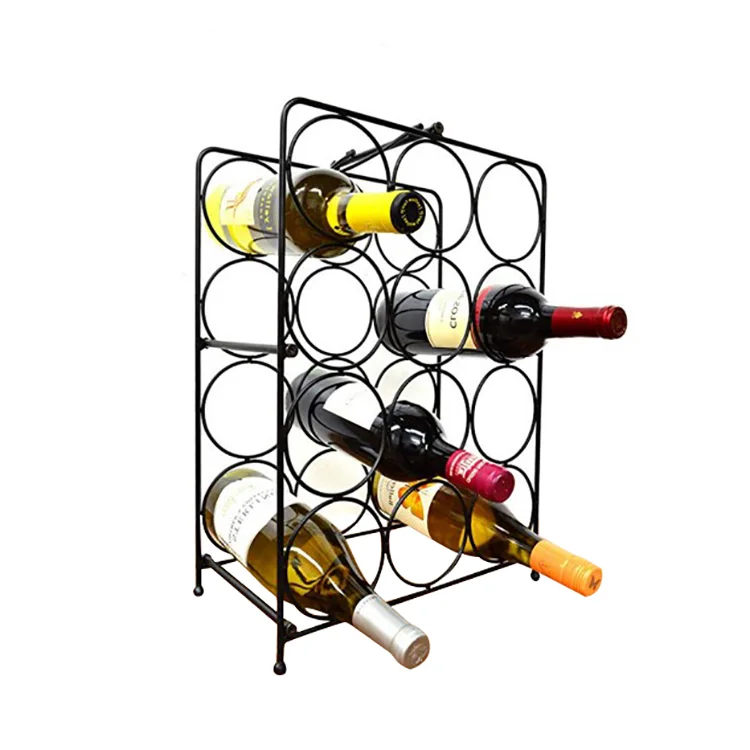 12 Bottle Floor Standing Iron Wire Wine Rack Display Rack Black Metal