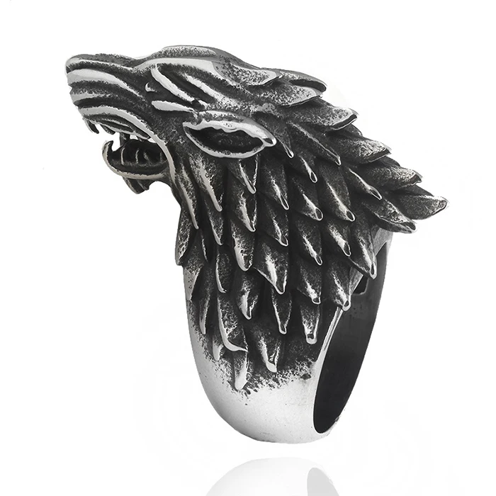 

New Arrivals Game Of Thrones Wolf Stark Winter Is Coming Ring Mens Women Fashion Jewelry For Women, Antique silver