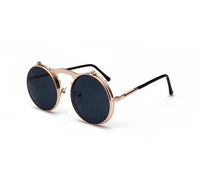 

Vintage metal steampunk glasses men women flip up sunglasses round mirrored sunglasses