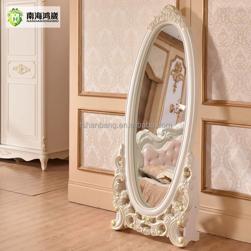 

Wooden European Style Bedroom Large wooden vintage mirror, White, , white, pinkish, champagne, customized