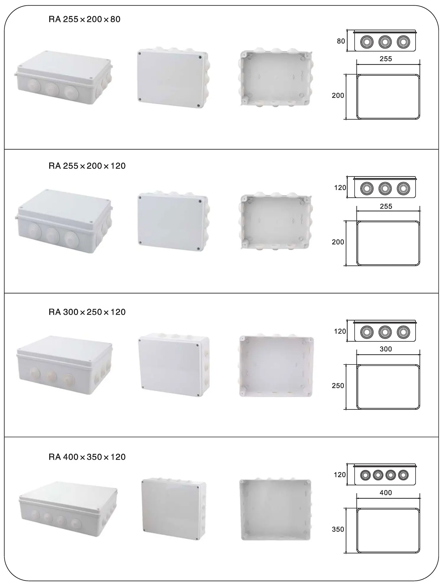 Electric connection Cable branch Power distribution 85x85x50 mm 3.4x3.4x2 inch IP55 IP65 Waterproof ABS Plastic Junction Box