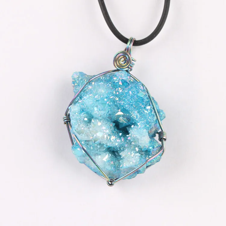 

Yase turquoise blue necklace agate geode druzy quartz crystal gemstone pendant necklace shopping website design