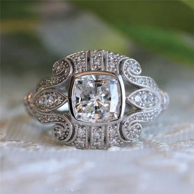 

Classic Flower Female Cubic Zirconia Stone Ring Unique Pattern Jewelry For Wedding Bands Rings for Men Women Gift Anillos