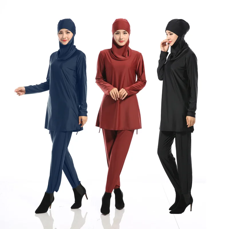 

Plus Size Small Order Women Muslim Sports Swim Suit Abaya, Red black dark blue