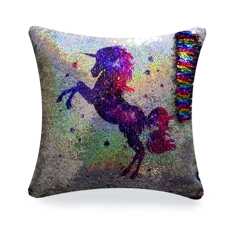 

Customized reversible Mermaid sequins fabric Unicorn throw pillow cover, Picture