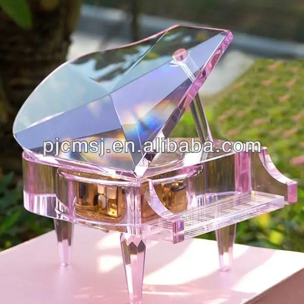 Crystal Glass Piano Music Box Wedding Decoration Christmas Gift 3d