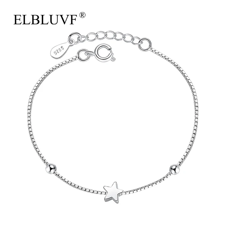 

ELBLUVF Wholesale Copper Alloy Jewelry Women 925 Silver Plated Cube Star Shape Bead Bracelet, White gold