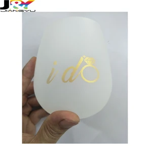 Image of Gold logo clear Silicone wedding Wine Glasses